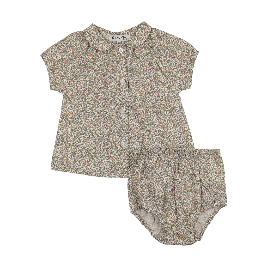 Kin+Kin Set Jellybeanzkids Kin + Kin Girls Peter Pan Collar Shirt +Bloomer Set- Floral Print