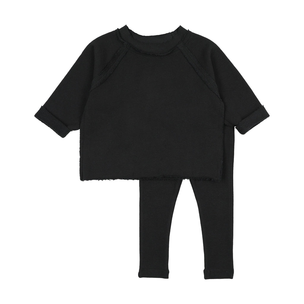 Kin+Kin set Jellybeanzkids Kin + Kin Raglan Sleeve Raw Edge Set- Black