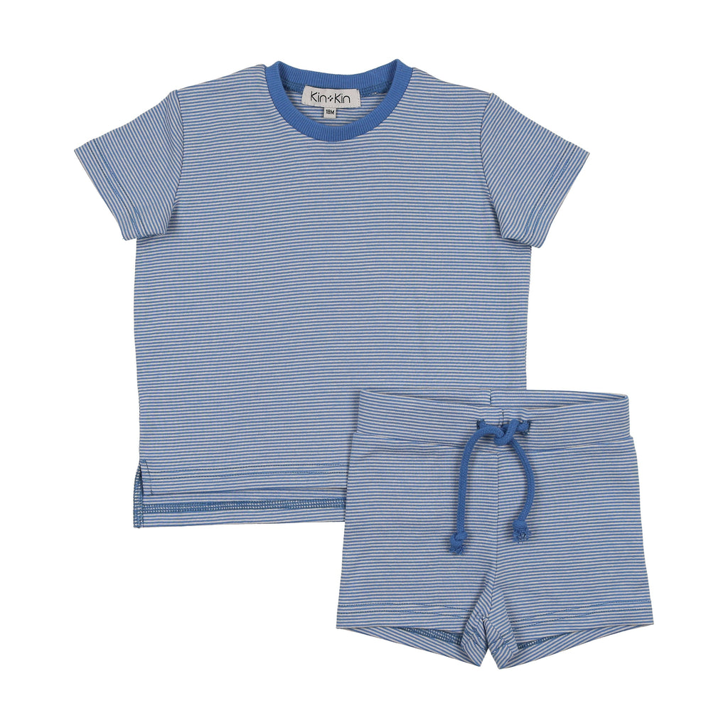 Kin+Kin set Jellybeanzkids Kin + Kin Striped Boys Shorts Set-Blue