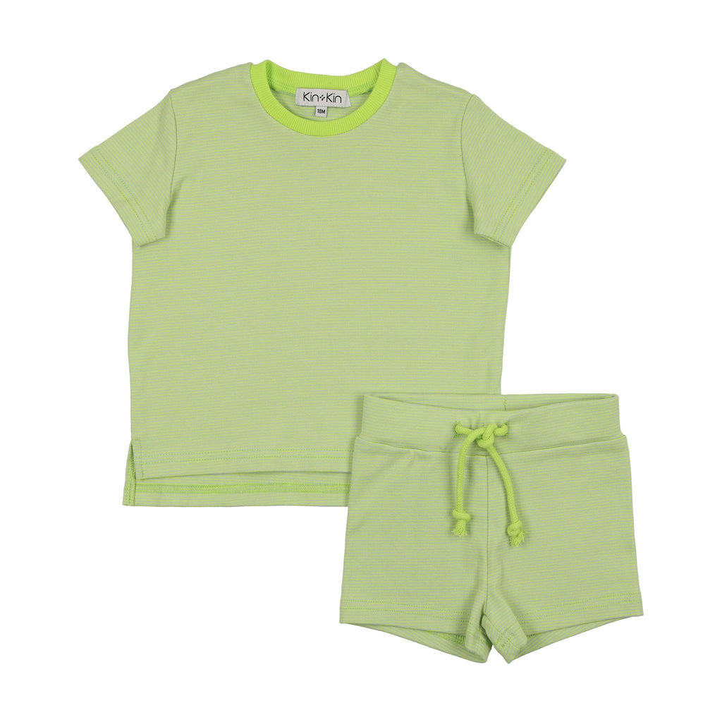 Kin+Kin set Jellybeanzkids Kin + Kin Striped Boys Shorts Set-Green