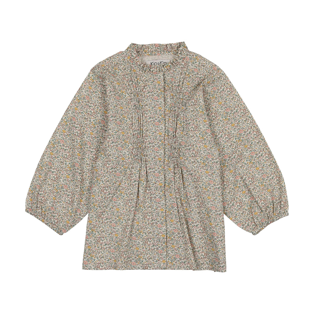 Kin+Kin Shirt Jellybeanzkids Kin + Kin Girls Ruffled Collar Shirt- Floral Print