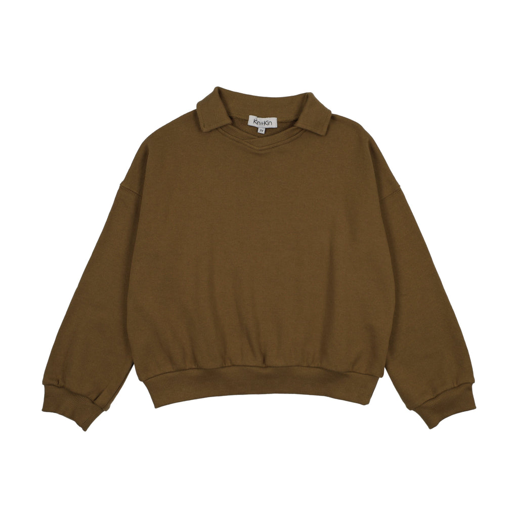 Kin+Kin Sweater Jellybeanzkids Kin+Kin V-Neck Collared Sweatshirt-Green Bronze