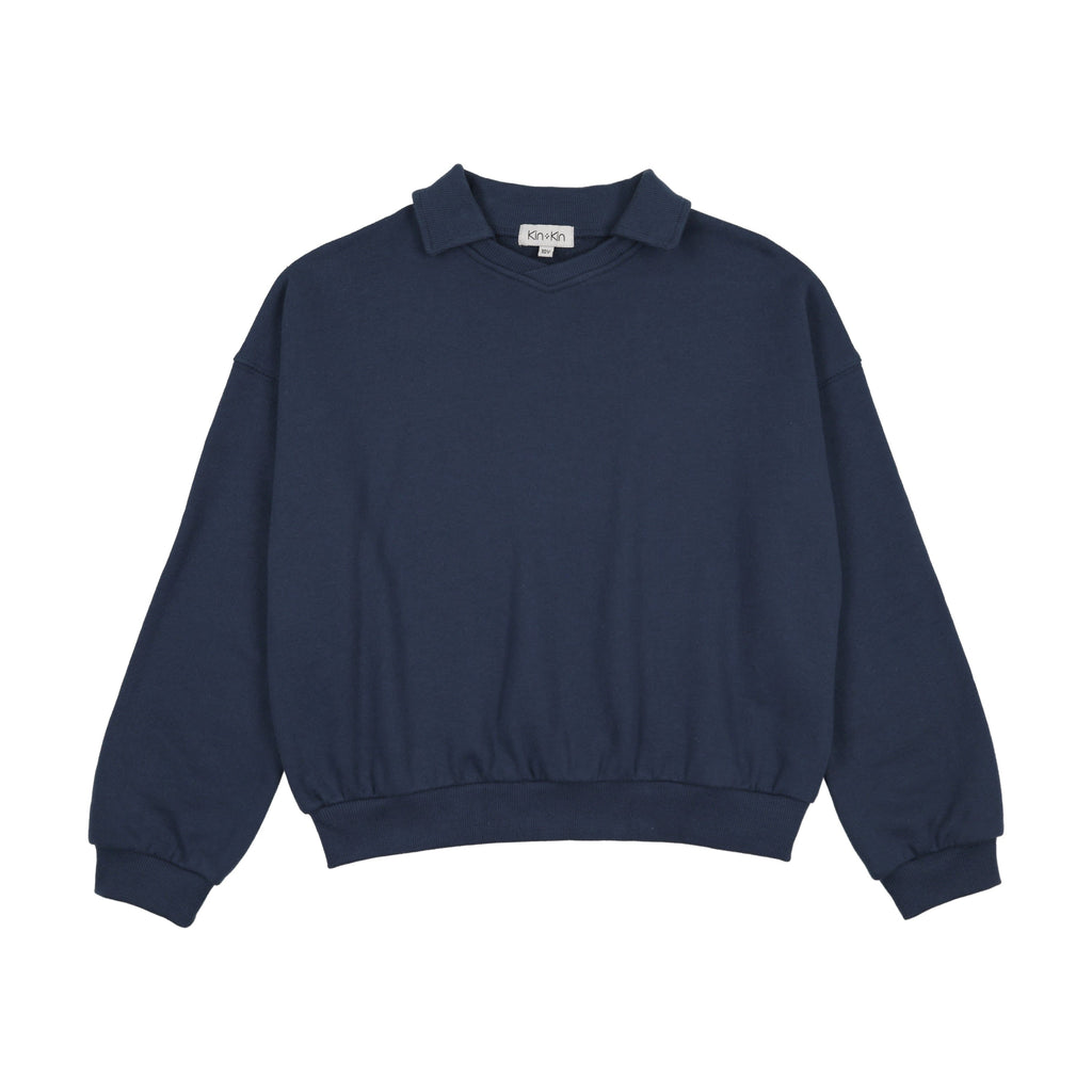 Kin+Kin Sweater Jellybeanzkids Kin+Kin V-Neck Collared Sweatshirt-Midnight Blue