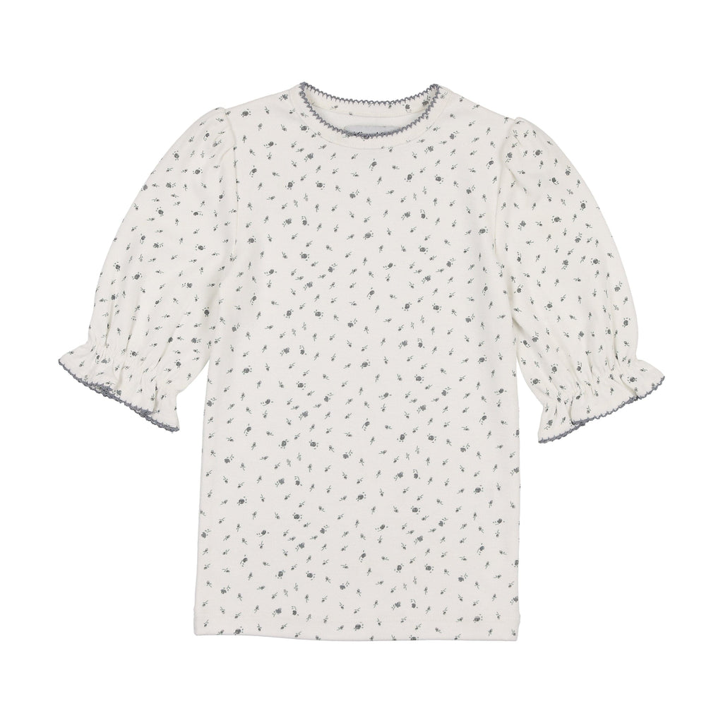 Kin+Kin T-shirt Jellybeanzkids Kin + Kin Floral Puffed Sleeve Ribbed T-Shirt- Blue Floral