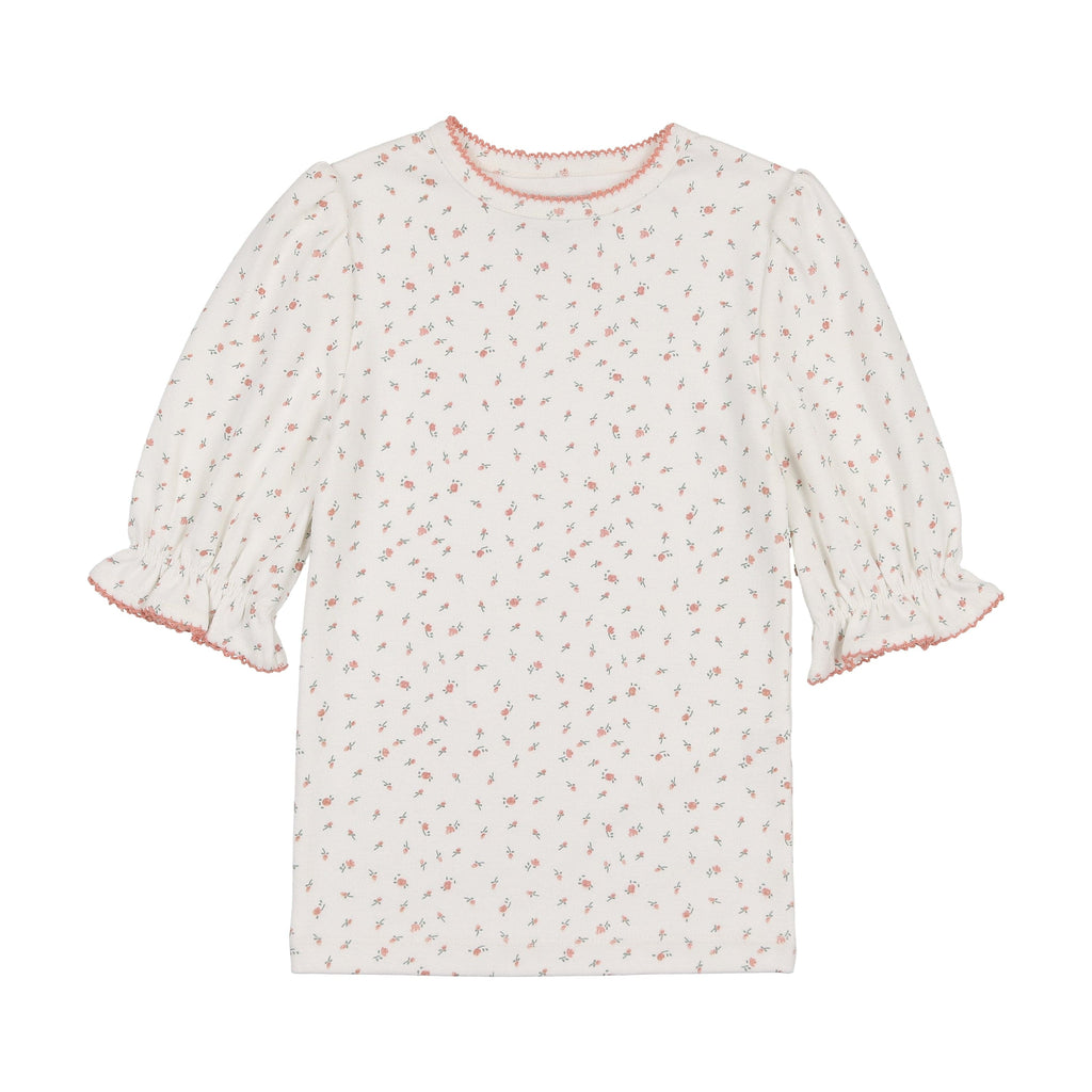 Kin+Kin T-shirt Jellybeanzkids Kin + Kin Floral Puffed Sleeve Ribbed T-Shirt- Pink Floral