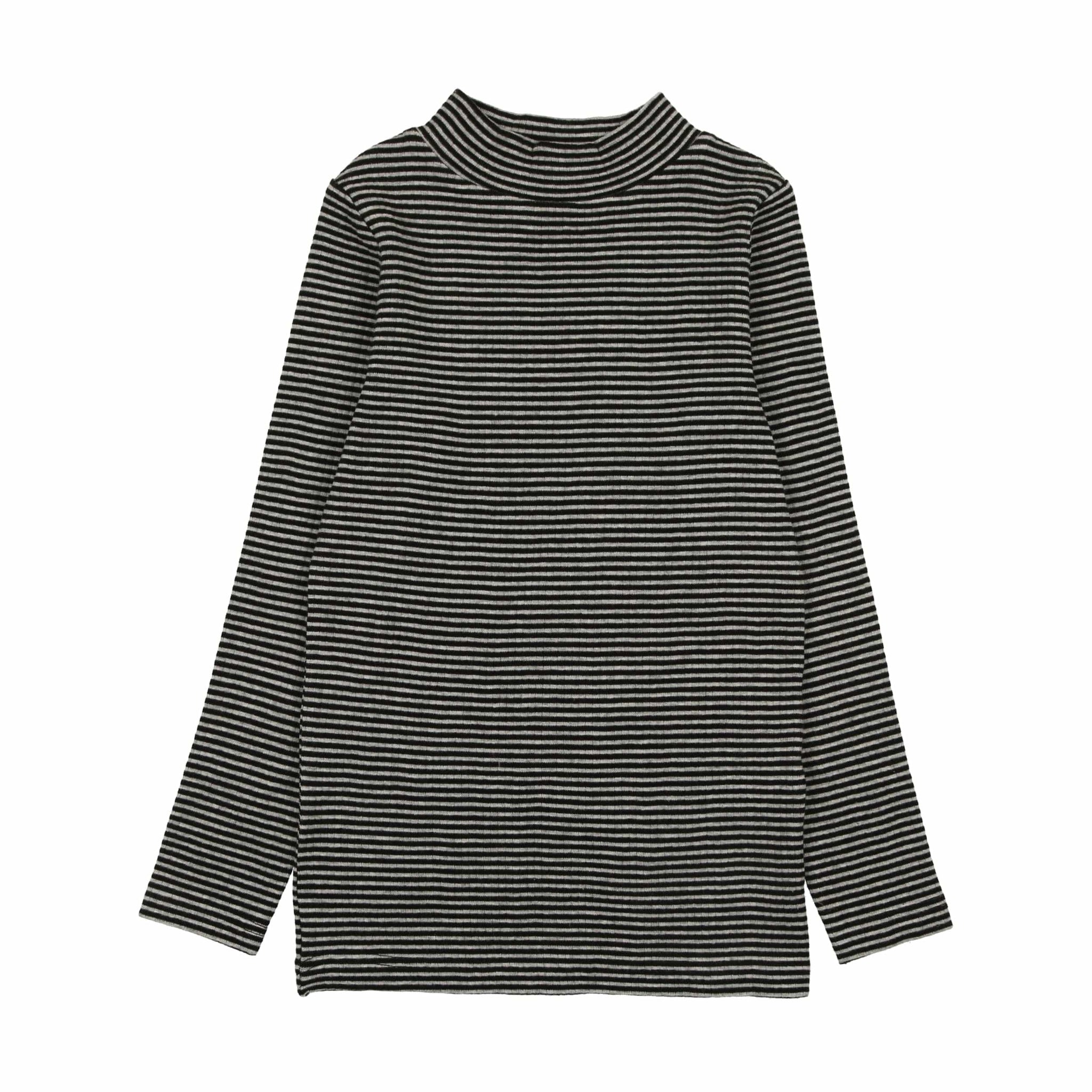 Kin+ Kin Girls Striped Mockneck- Light Grey/Black Stripe 