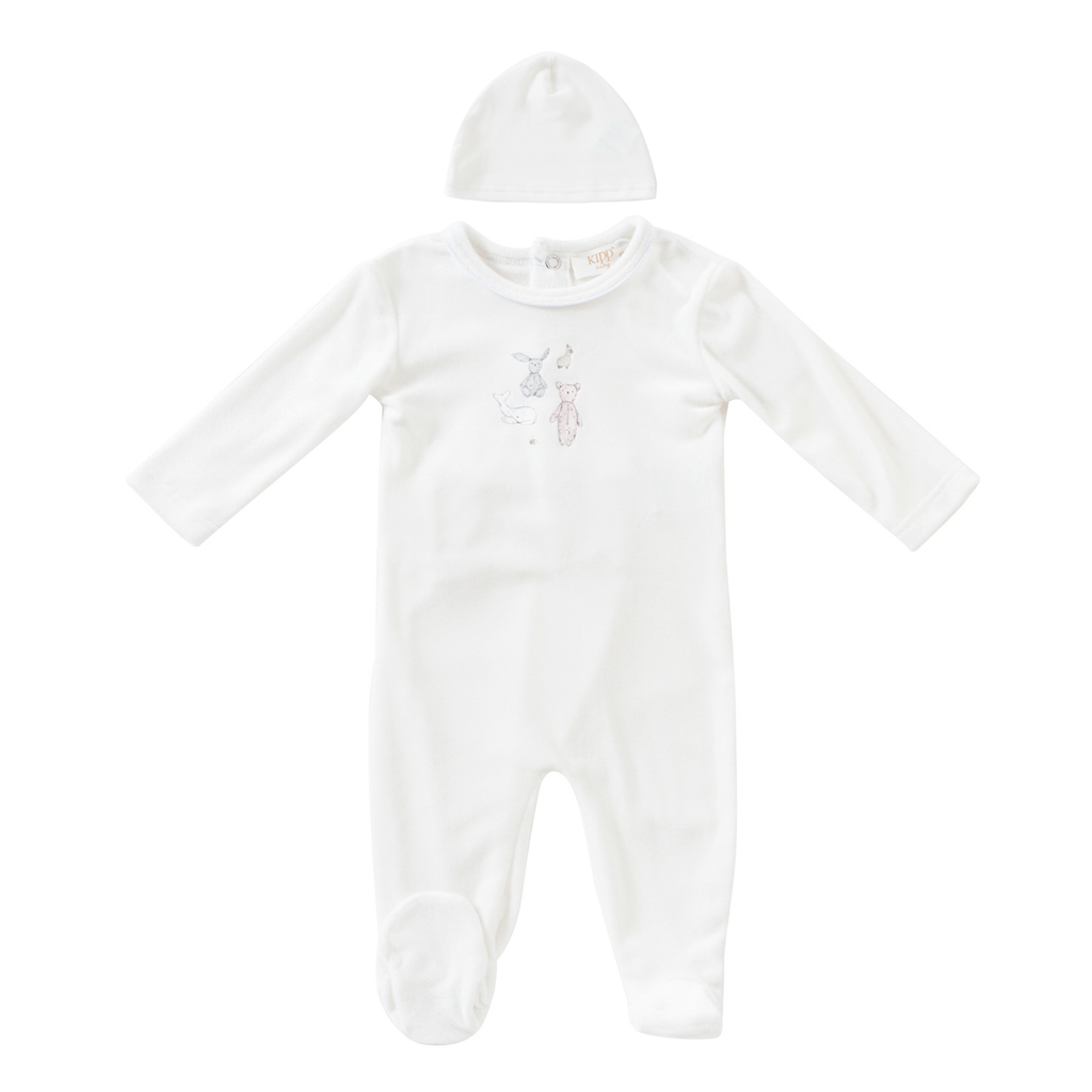 Kipp footie Jellybeanzkids Kipp Stuffed Friends Footie and Hat Set- White Blue