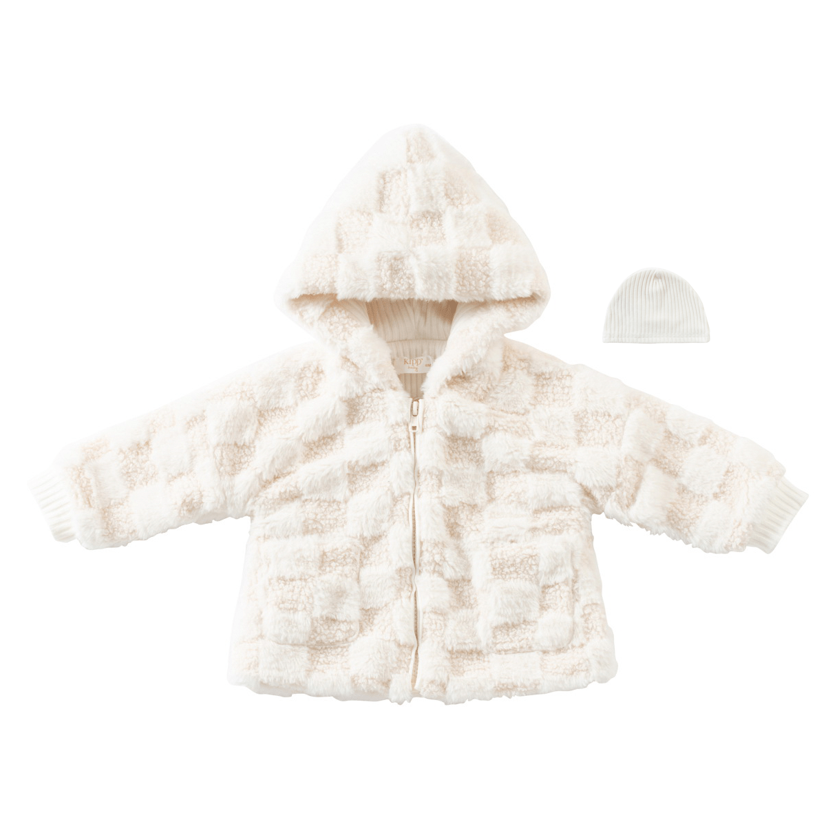 Kipp Checkered Fur Jacket Rib Hat Set-White – JellyBeanz Kids