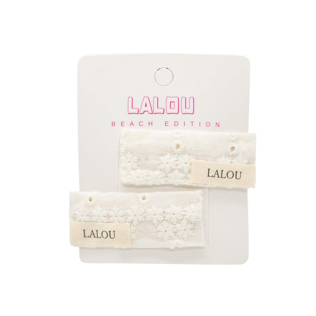 Lalou Accessories Jellybeanzkids Lalou Embroidered Floral Clip Set-White os