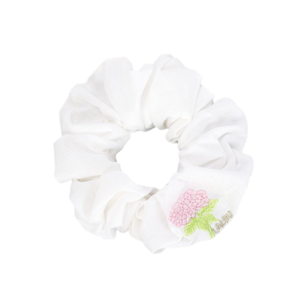 Lalou Headband Jellybeanzkids Lalou Linen Embroiderd Flower Scrunchie- White OS