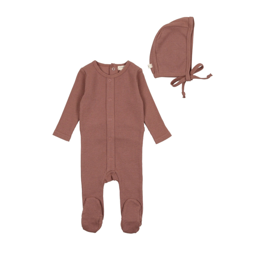 Lil Legs Footie Jellybeanzkids Lil Legs Ribbed Cardigan Footie wITH Bonnet - Mulberry
