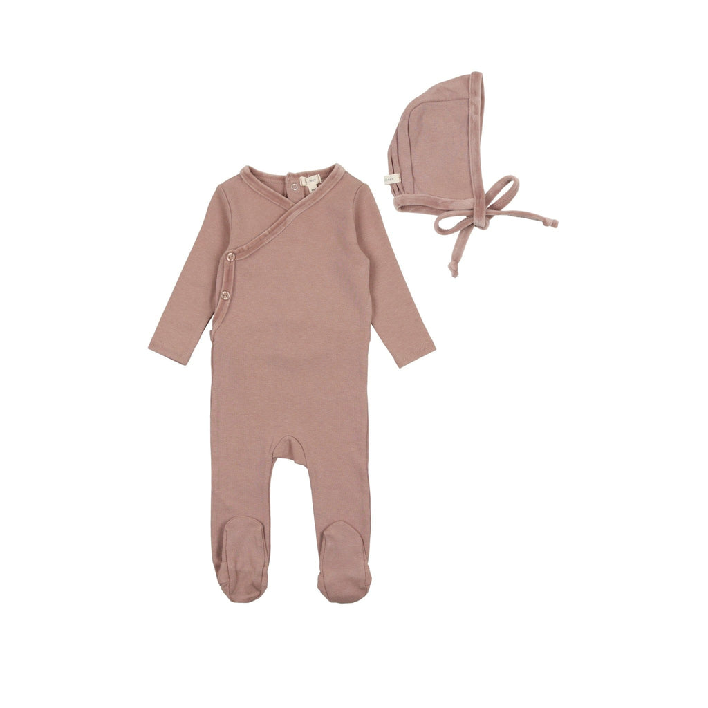 Lil Legs Footie Jellybeanzkids Lil Legs Velour Trim Footie With Bonnet- Mauve