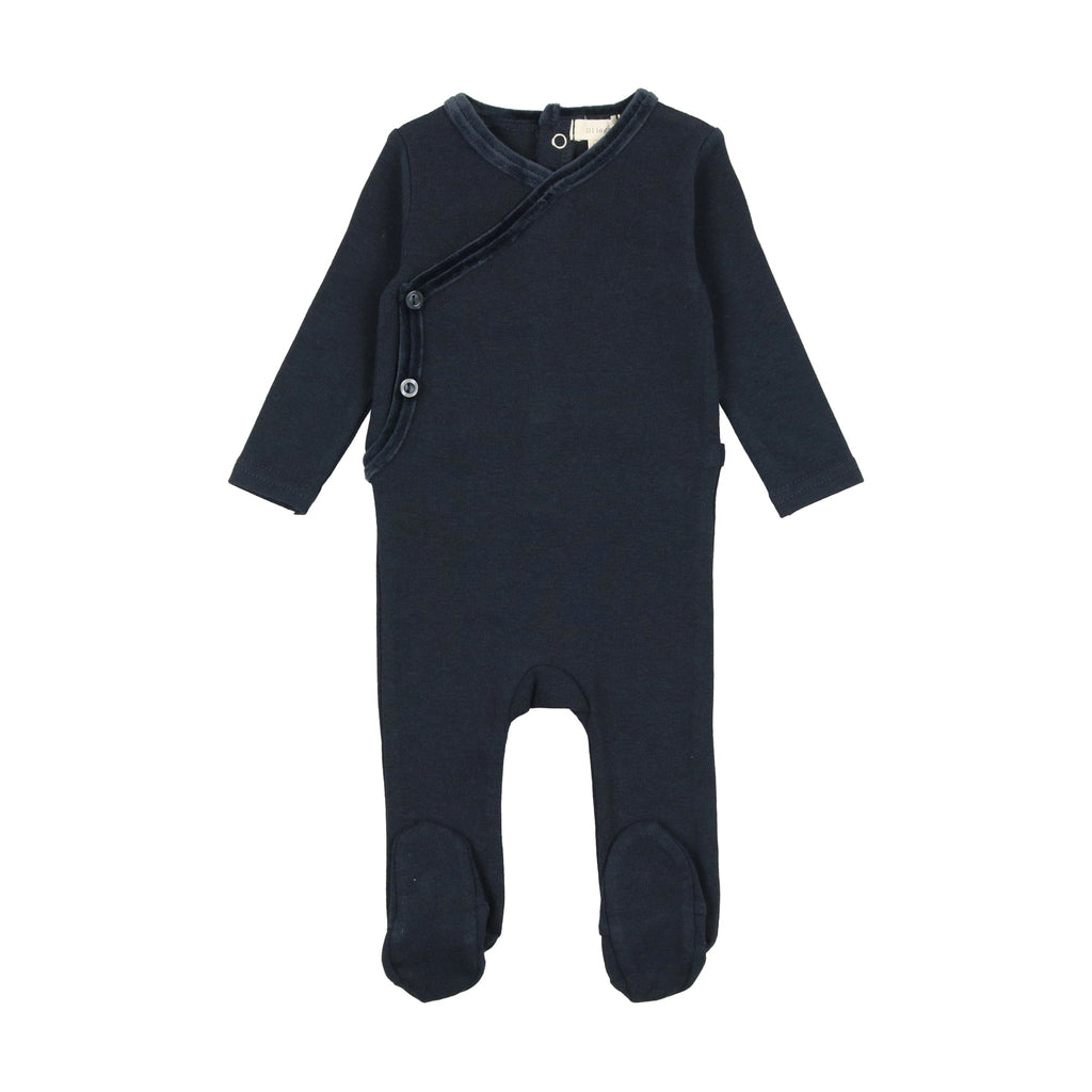 Lil Legs Footie Jellybeanzkids Lil Legs Velour Trim Footie With Bonnet- Navy