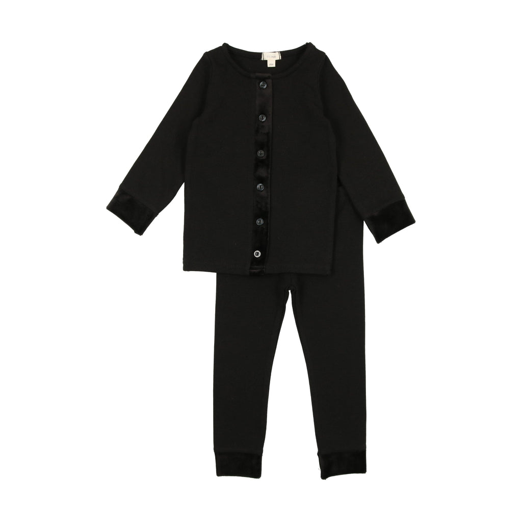 Lil Legs Pajamas Jellybeanzkids Lil Legs Velour Trim Lounge Set- Black