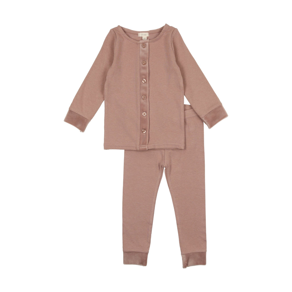 Lil Legs Pajamas Jellybeanzkids Lil Legs Velour Trim Lounge Set- Mauve