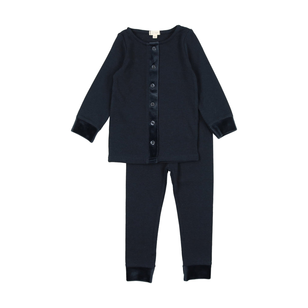 Lil Legs Pajamas Jellybeanzkids Lil Legs Velour Trim Lounge Set- Navy