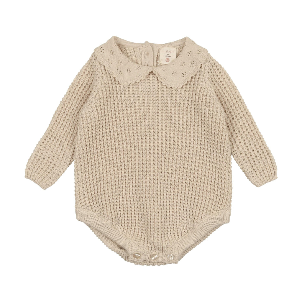 Lil Legs Romper Jellybeanzkids Lil Legs Pointelle Collar Knit Romper- Natural