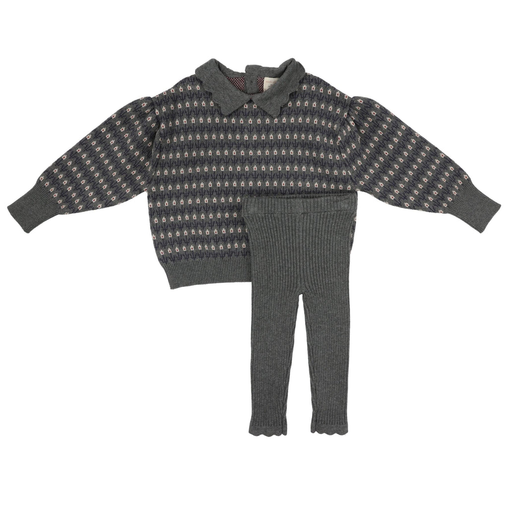 Lil Legs set Jellybeanzkids Lil Legs Floral Knit Set- Mid Grey