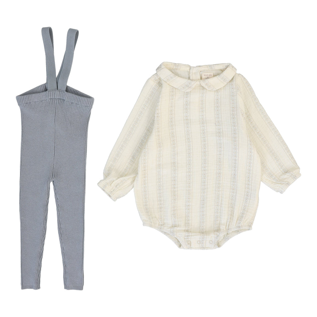 Lil Legs set Jellybeanzkids Lil Legs Ivy Stripe Knit Legging Set- Cream/Blue