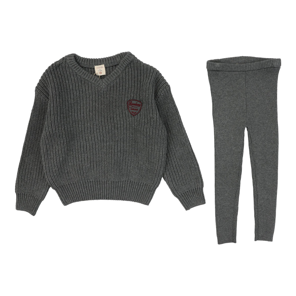 Lil Legs set Jellybeanzkids Lil Legs Knit  VNeck Toddler Set-Mid Grey