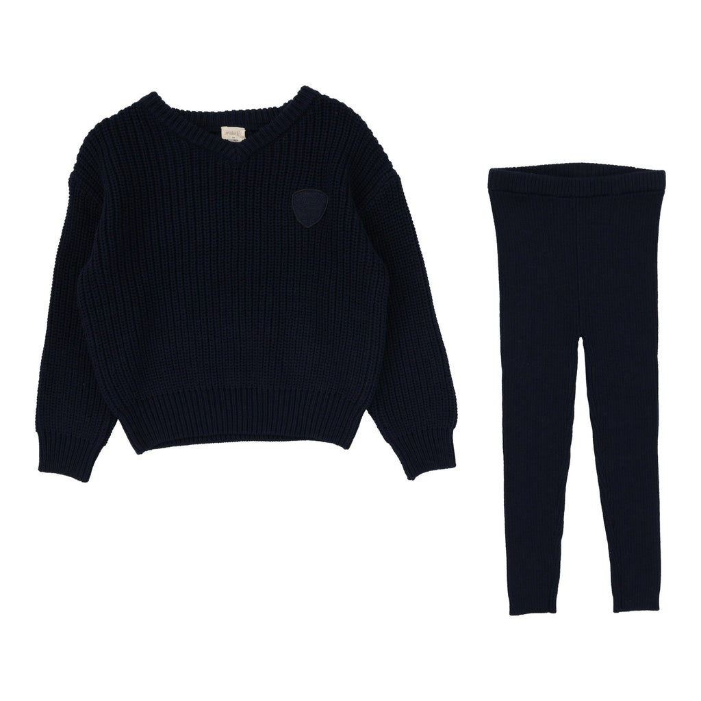 Lil Legs set Jellybeanzkids Lil Legs Knit  VNeck Toddler Set-Navy