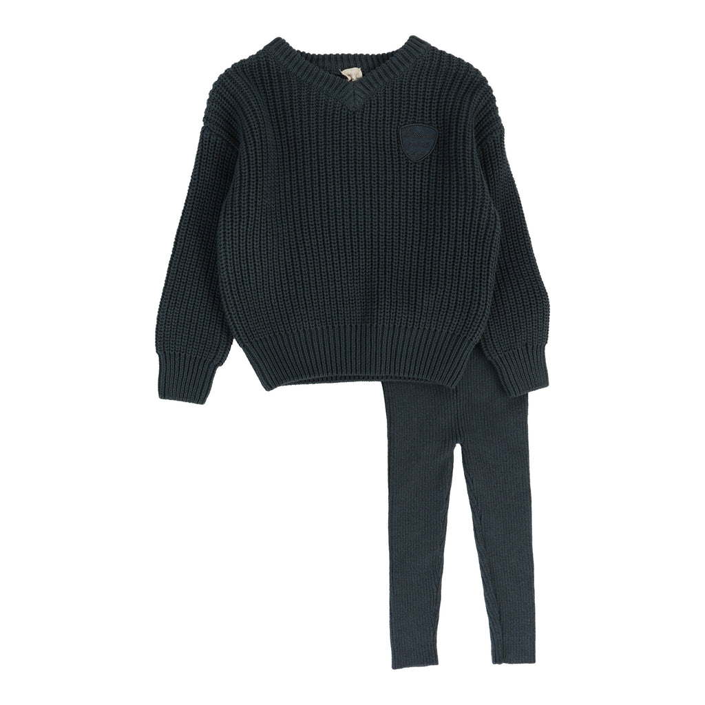 Lil Legs set Jellybeanzkids Lil Legs Knit  VNeck Toddler Set-Slate