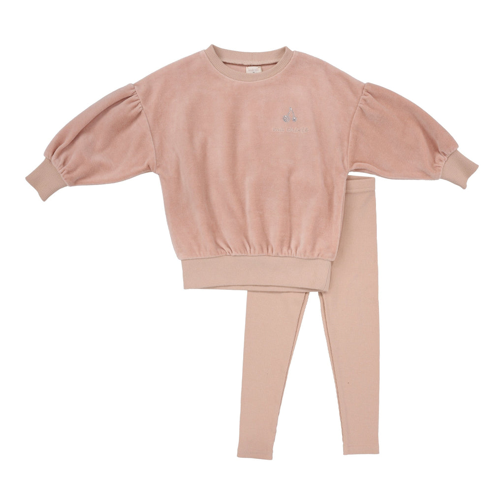 Lil Legs set Jellybeanzkids Lil Legs Rhinestone Velour Set-Dusty Pink