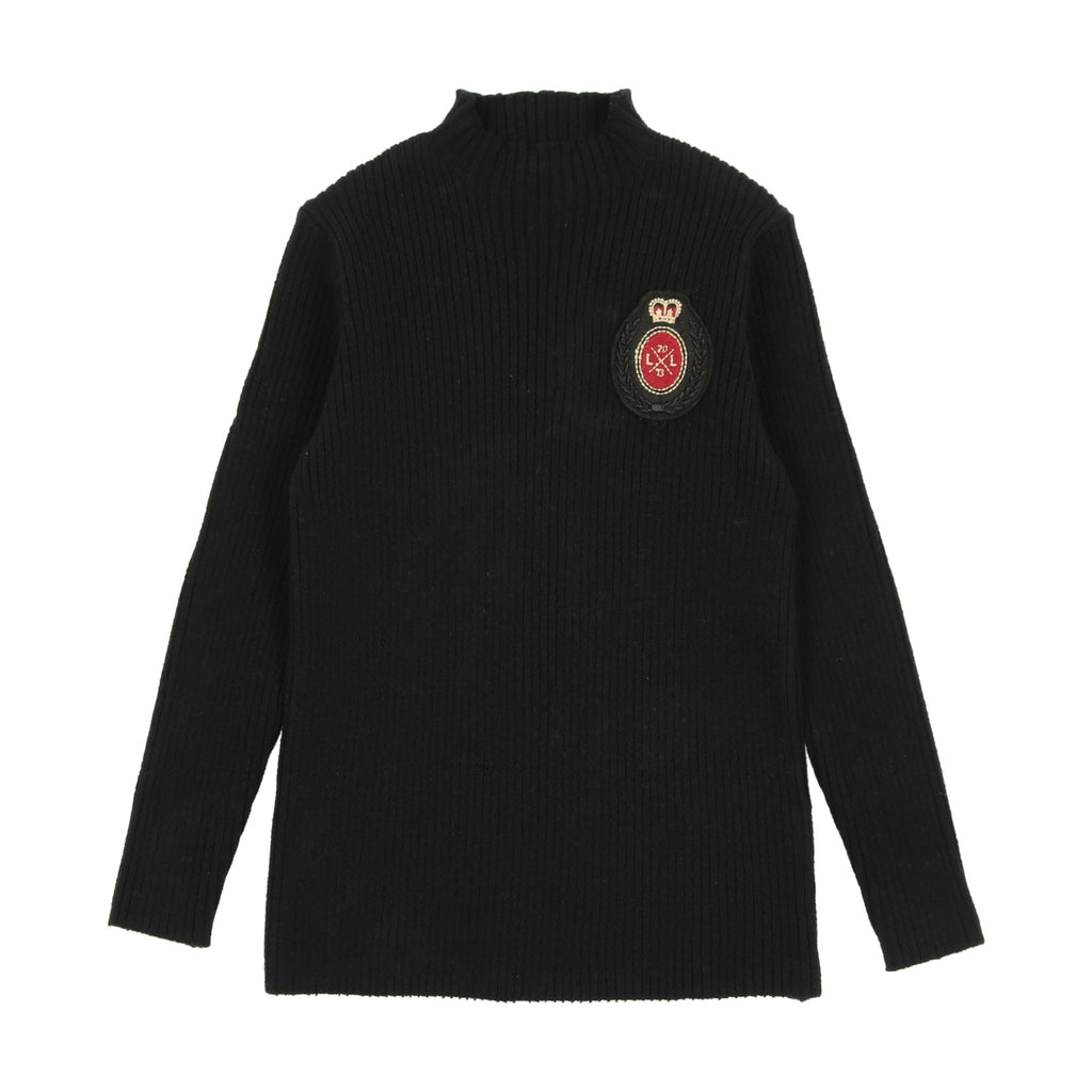 Lil Legs Sweater Jellybeanzkids Lil Legs Crest Knit Funnel Neck Sweater- Black