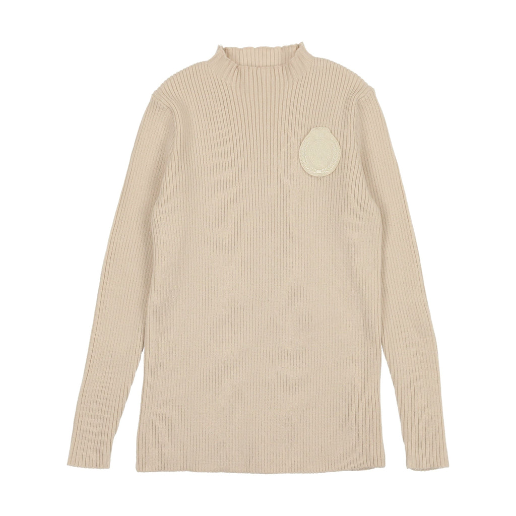 Lil Legs Sweater Jellybeanzkids Lil Legs Crest Knit Funnel Neck Sweater- Natural