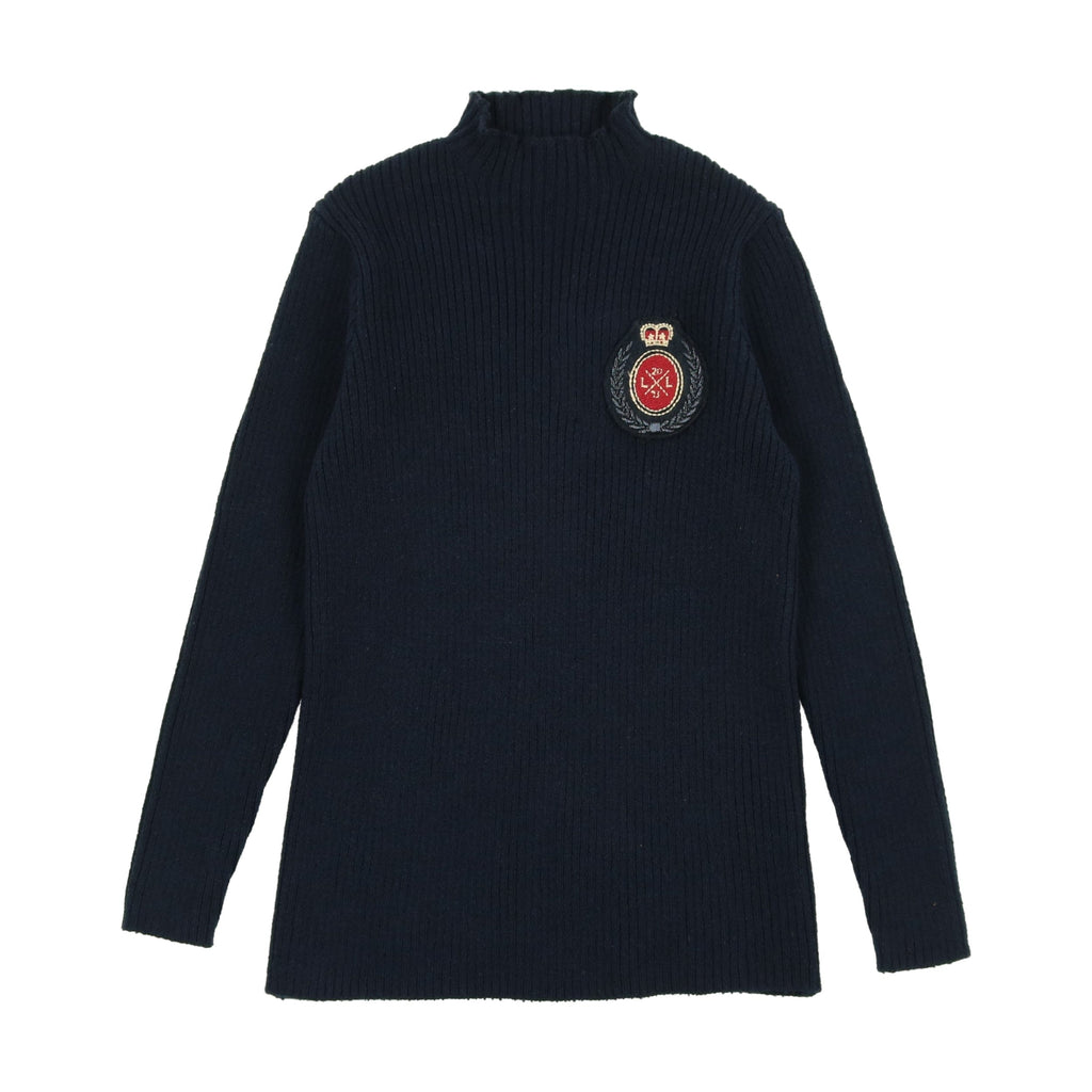 Lil Legs Sweater Jellybeanzkids Lil Legs Crest Knit Funnel Neck Sweater- Navy