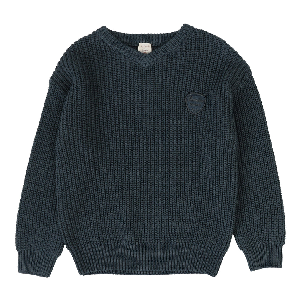 Lil Legs Sweater Jellybeanzkids Lil Legs Knit V Neck Sweater- Slate