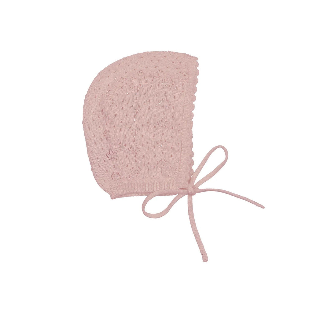 Lilette by Lil Legs bonnet Jellybeanzkids Lilette Heart Open Knit Bonnet & Cardigan Set- Pink