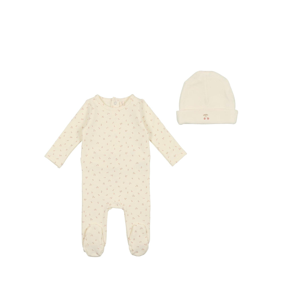 Lilette by Lil Legs Footie Jellybeanzkids Lilette Cherry Footie with Beanie- Pink