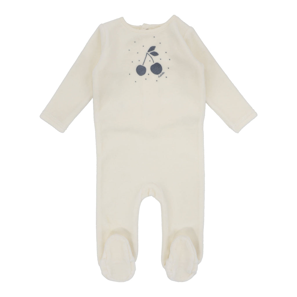 Lilette by Lil Legs Footie Jellybeanzkids Lilette Cherry Graphic Velour Footie- Ivory/Slate