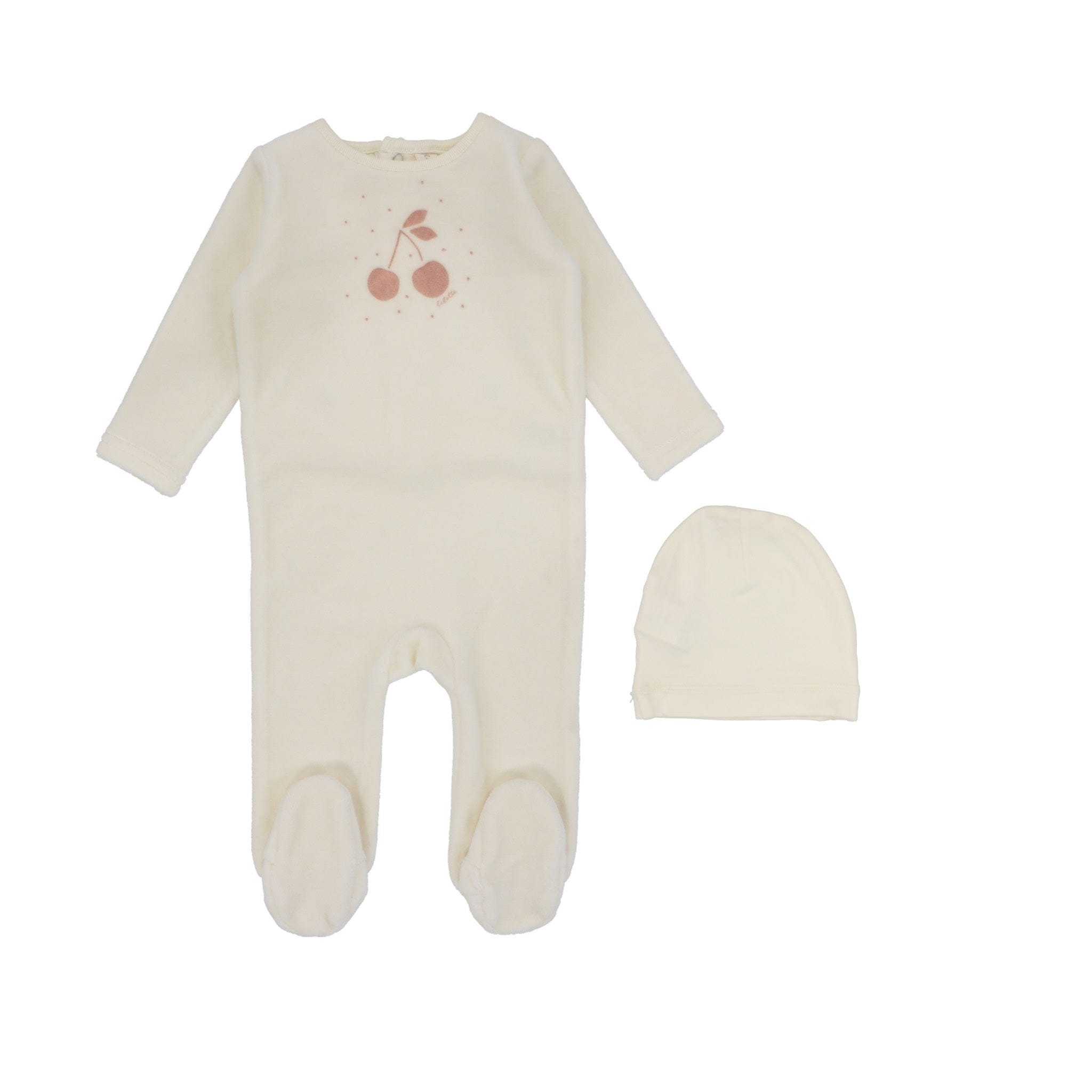 Lilette Cherry Graphic Footie & Beanie Set - Ivory/Apricot Lilette Cherry Graphic Footie & Beanie Set - Ivory/Apricot