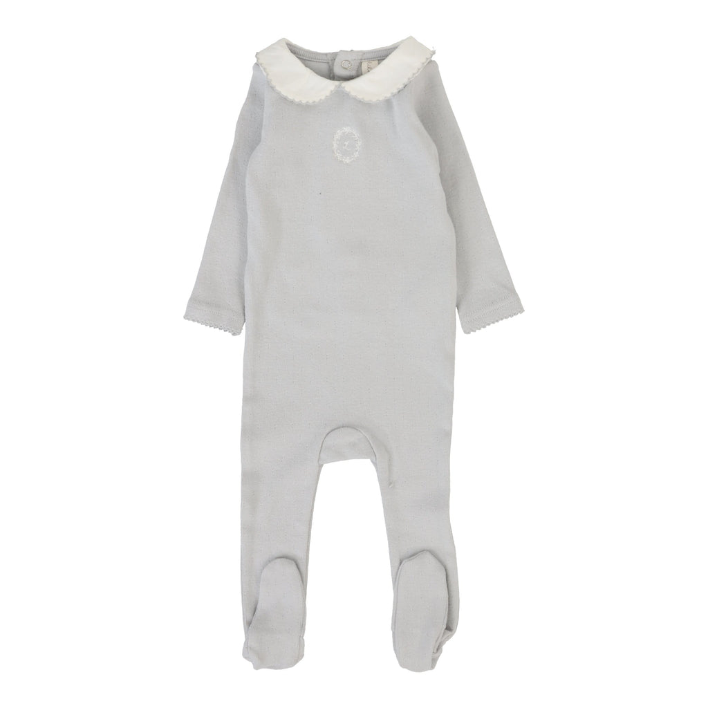 Lilette by Lil Legs Footie Jellybeanzkids Lilette Emblem Embroidered Footie- Pale Blue