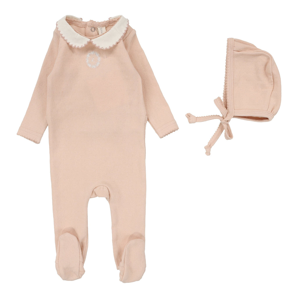 Lilette by Lil Legs Footie Jellybeanzkids Lilette Emblem Embroidered Footie Set - Dusty Pink