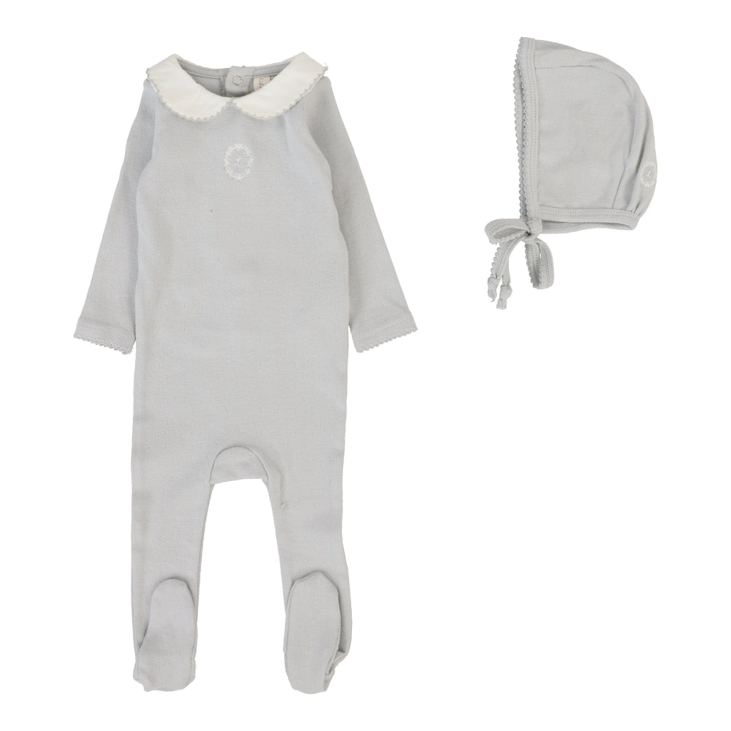 Lilette by Lil Legs Footie Jellybeanzkids Lilette Emblem Embroidered Footie Set - Pale Blue