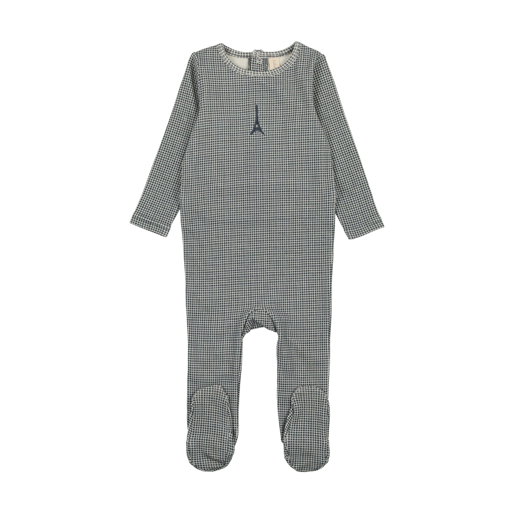 Lil Legs Gingham Print Footie - Dark Blue Lil Legs Gingham Print Footie - Dark Blue