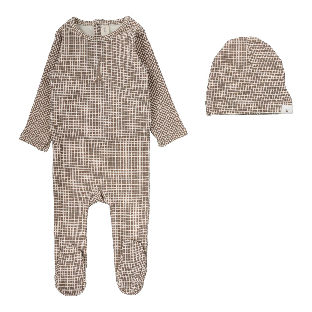 Lilette by Lil Legs Footie Jellybeanzkids Lilette Gingham Print Footie Set-Oat
