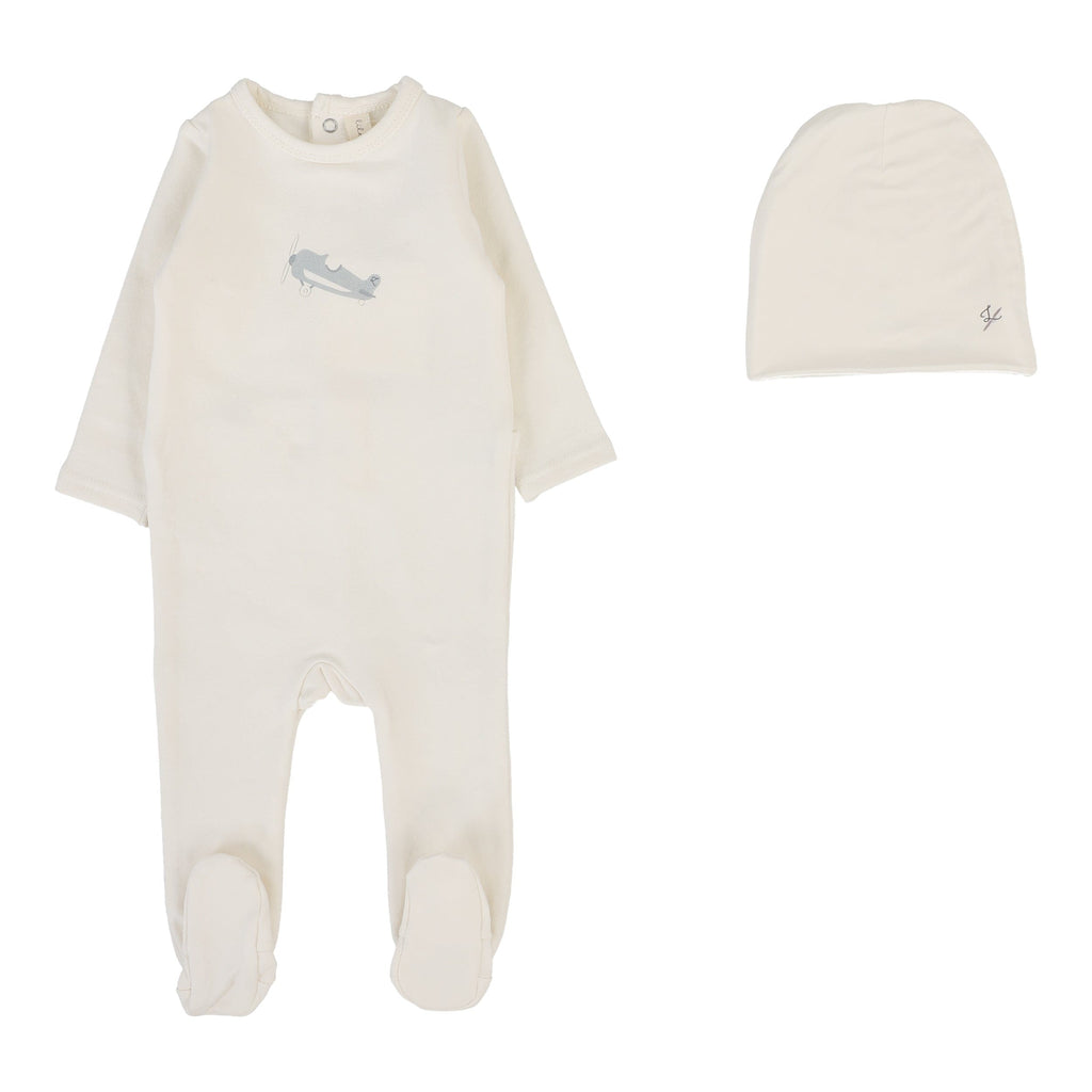 Lilette by Lil Legs Footie Jellybeanzkids Lilette Graphic Footie Set -Cream/Airplane