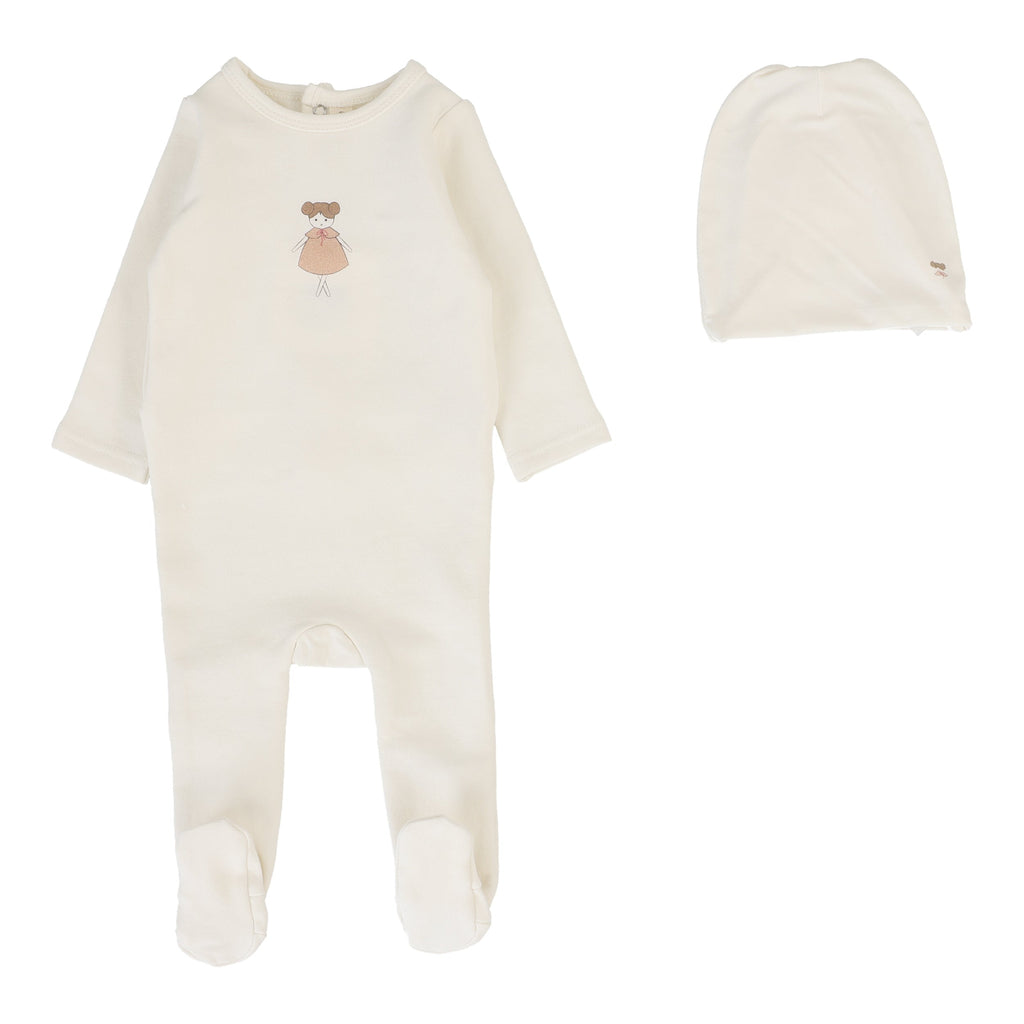 Lilette by Lil Legs Footie Jellybeanzkids Lilette Graphic Footie Set - Cream/Doll