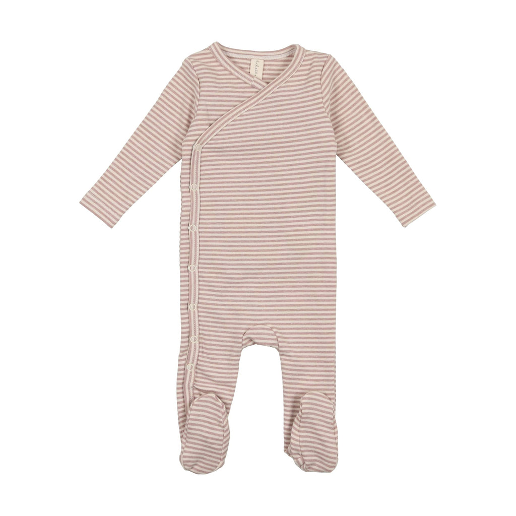Lilette by Lil Legs Footie Jellybeanzkids Lilette Heather Stripe Footie with Bonnet- Lilac