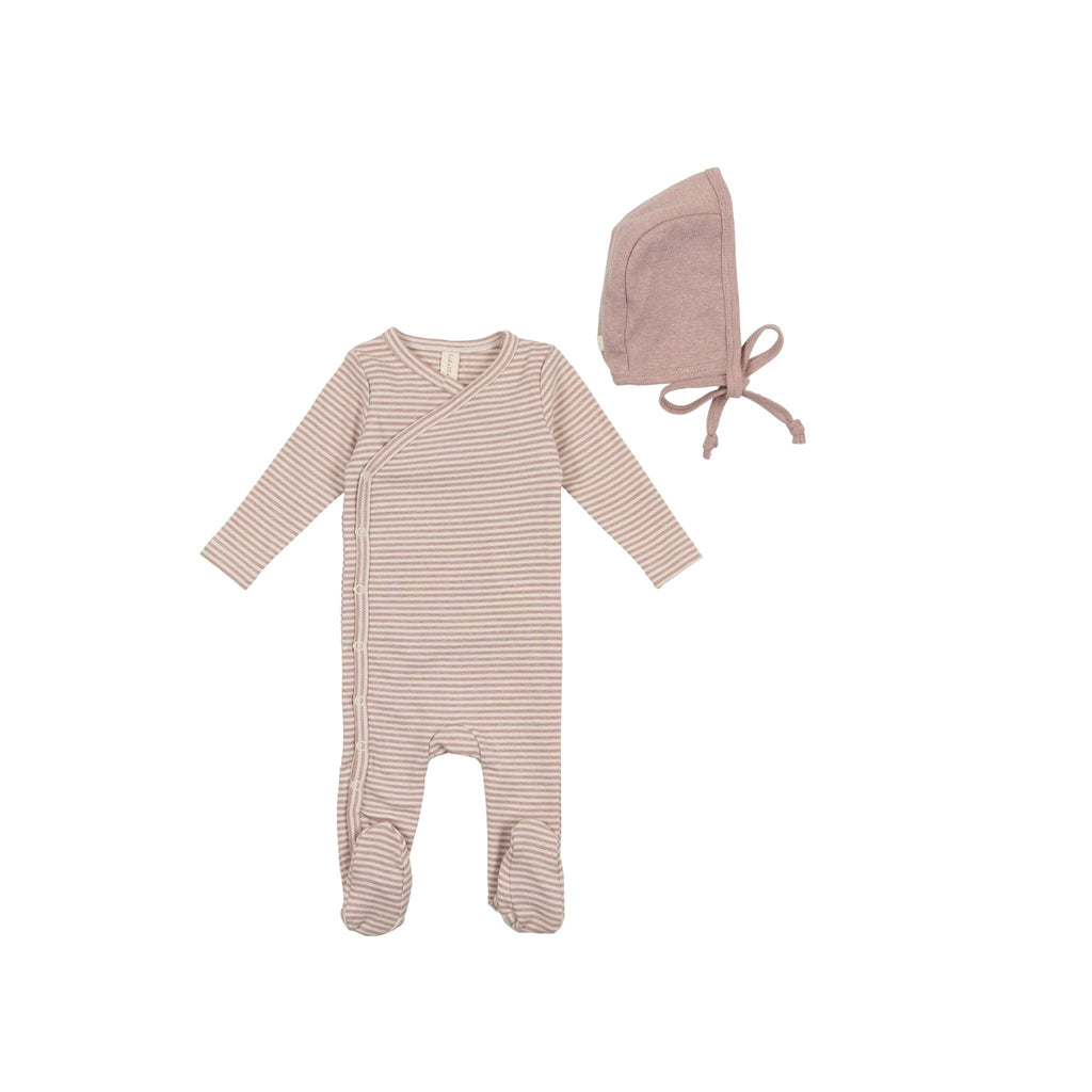 Lilette by Lil Legs Footie Jellybeanzkids Lilette Heather Stripe Footie with Bonnet- Lilac