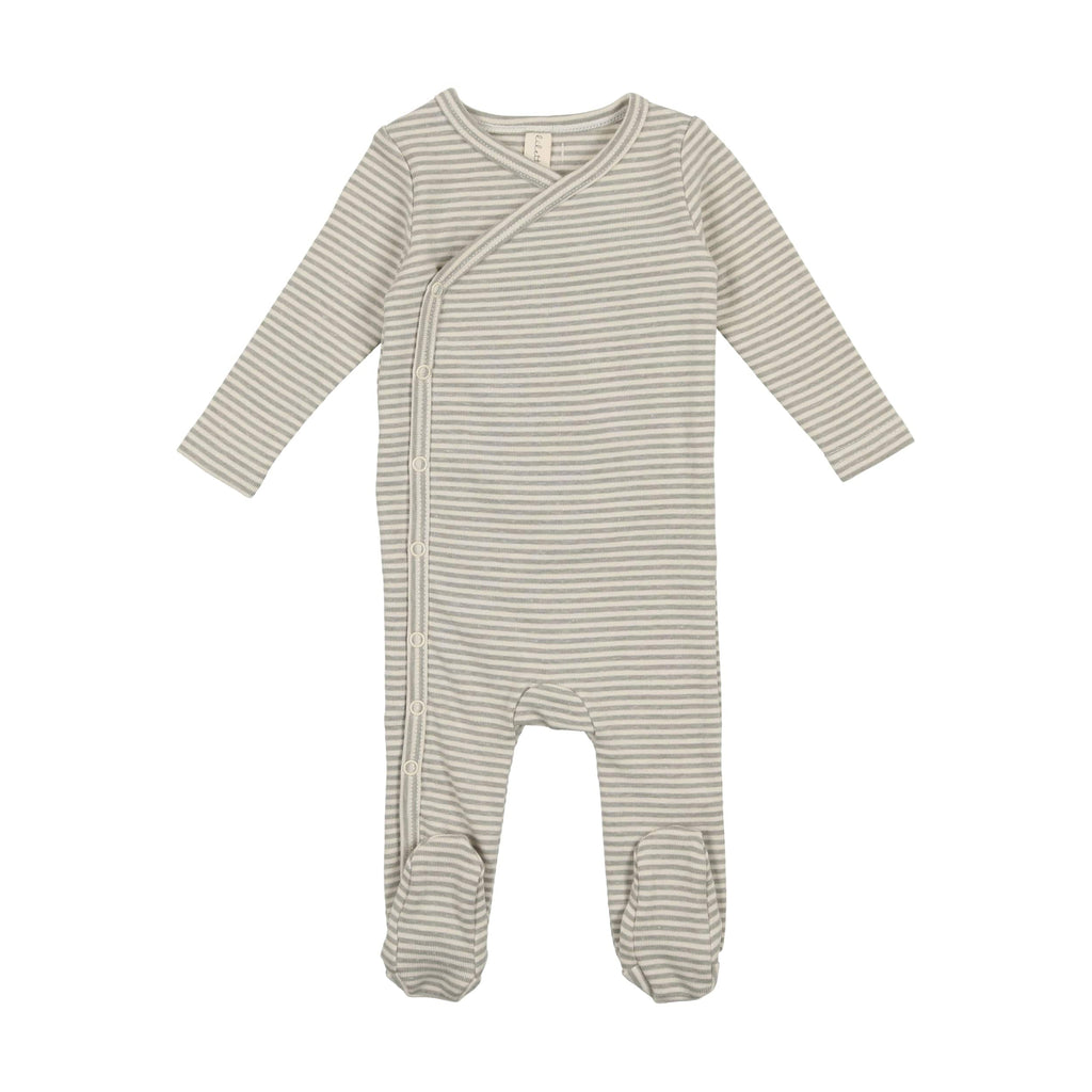 Lilette by Lil Legs Footie Jellybeanzkids Lilette Heather Stripe Footie with Bonnet- Sage