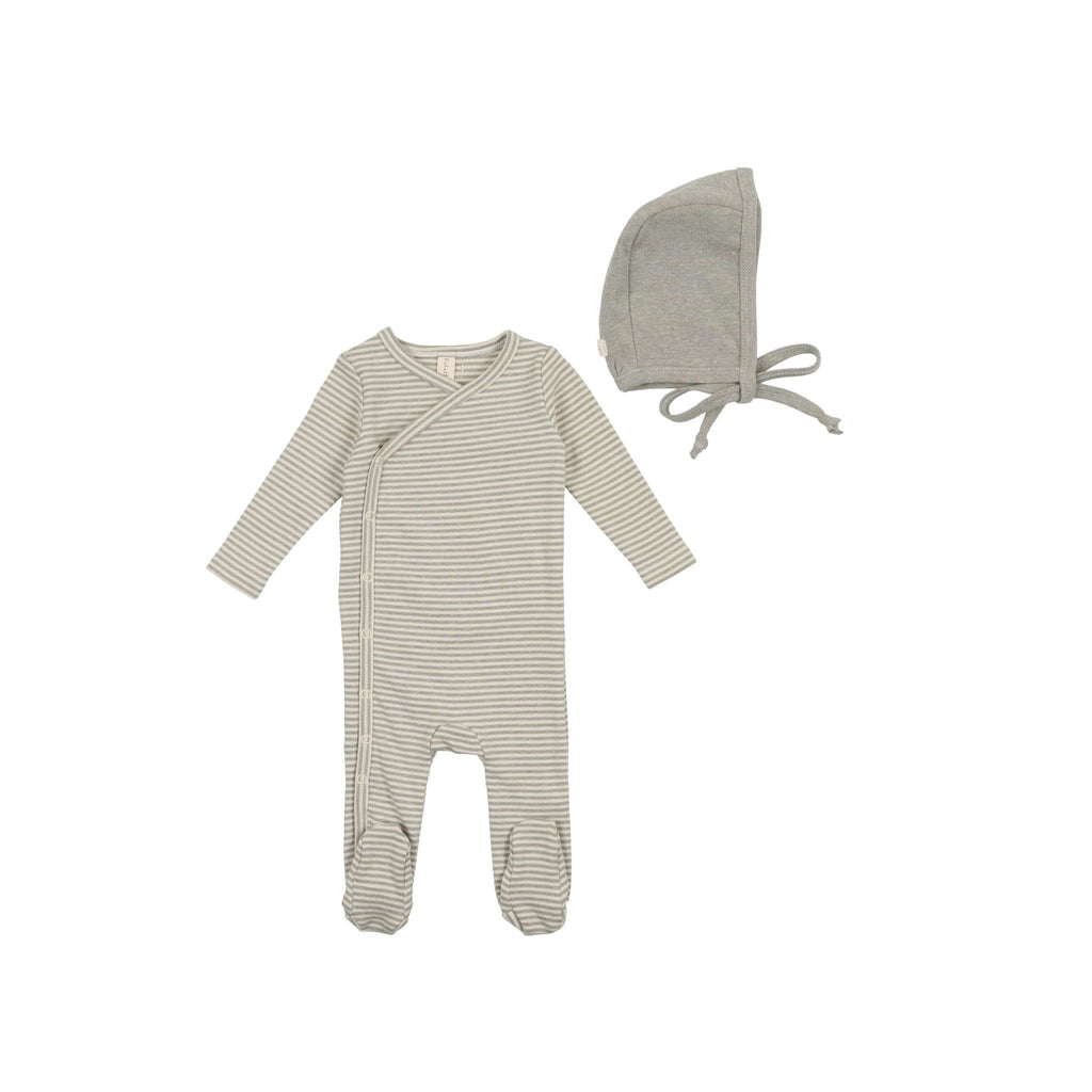 Lilette by Lil Legs Footie Jellybeanzkids Lilette Heather Stripe Footie with Bonnet- Sage