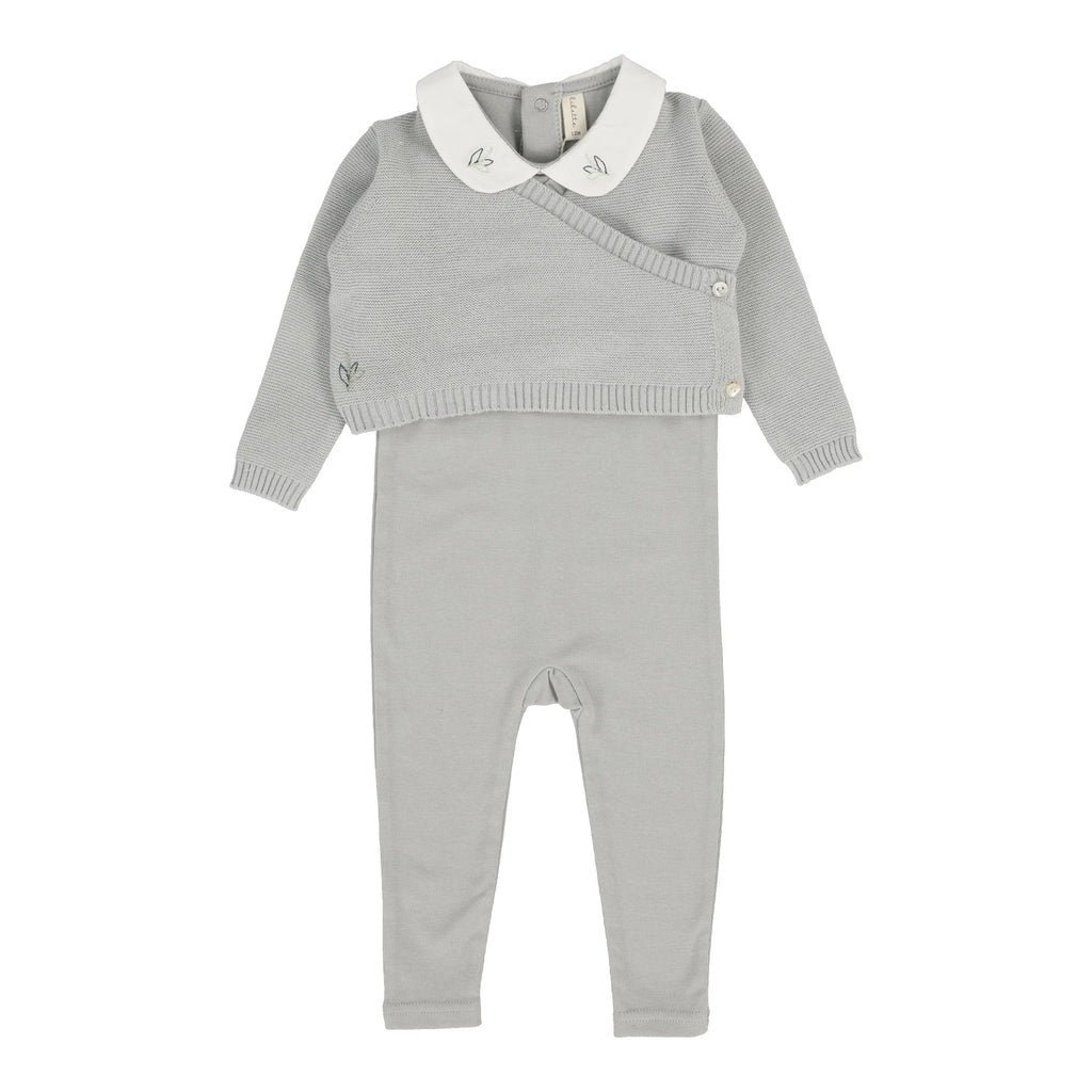 Lilette by Lil Legs Footie Jellybeanzkids Lilette Knit Wrap Sleeveless Footie Set -Blue