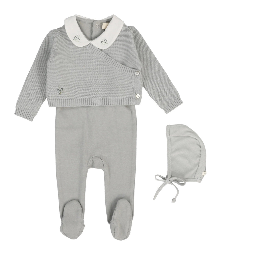 Lilette by Lil Legs Footie Jellybeanzkids Lilette Knit Wrap Sleeveless Footie Set With Bonnet-Blue