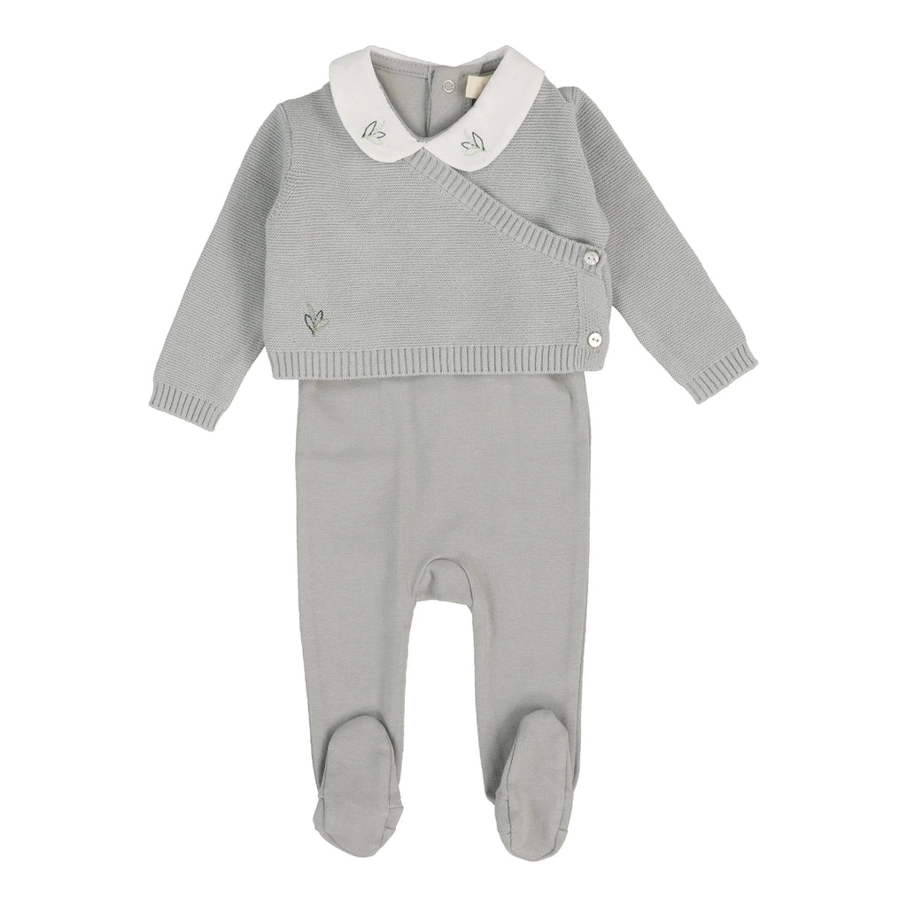 Lilette by Lil Legs Footie Jellybeanzkids Lilette Knit Wrap Sleeveless Footie Set With Bonnet-Blue
