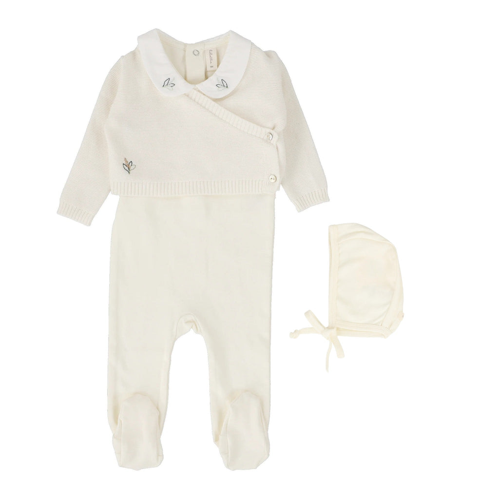Lilette by Lil Legs Footie Jellybeanzkids Lilette Knit Wrap Sleeveless Footie Set With Bonnet-Cream